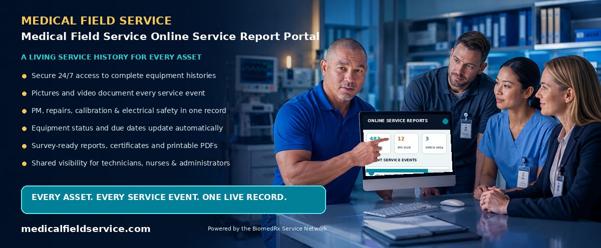 Medical Field Service Online Service Report Portal โ every service event, live in your secure online report portal; view a sample report